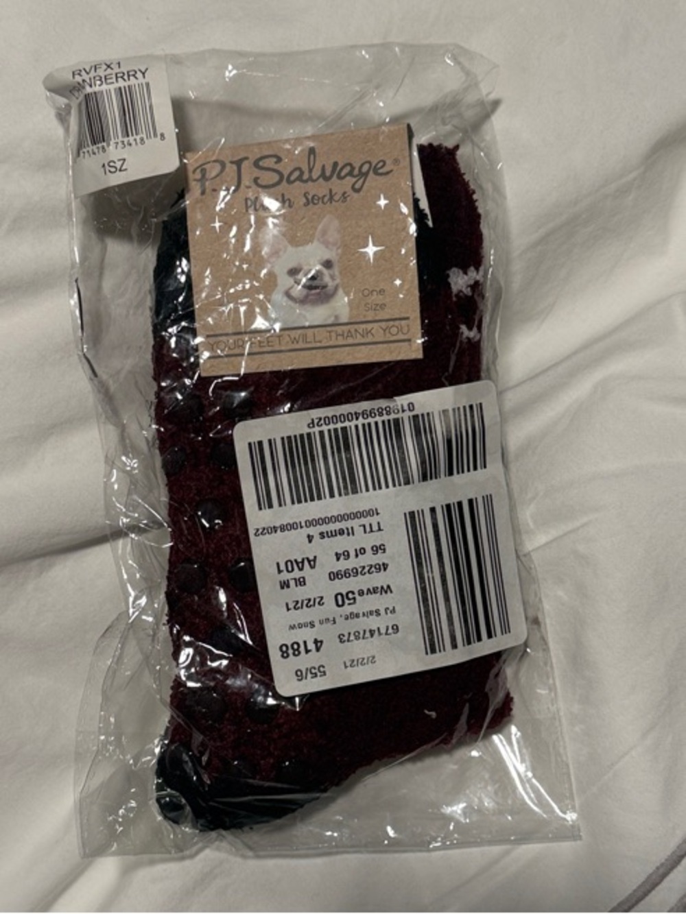 PJ Salvage Burgundy Women’s plush cozy Crew Socks with grips